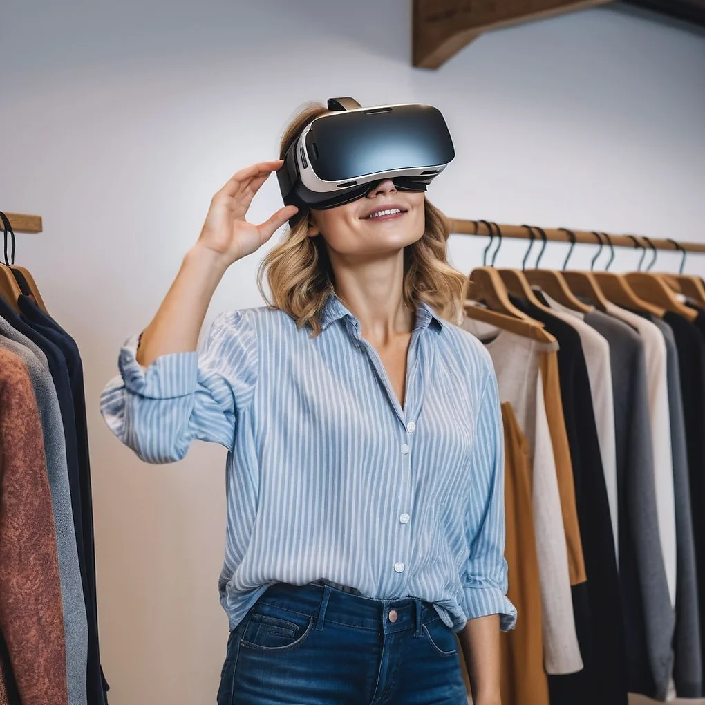 Woman shopping online using a VR headset