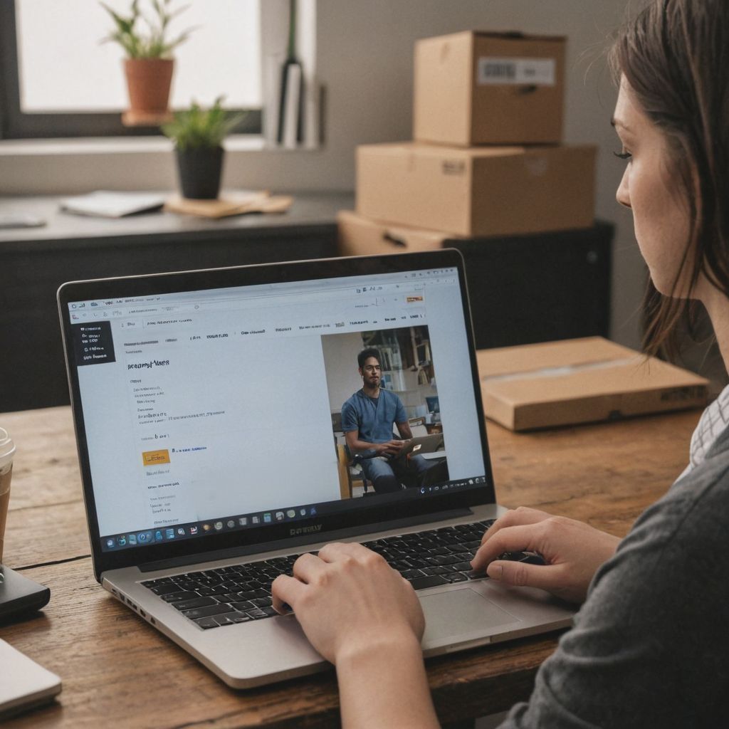women shopping on amazon on her laptop