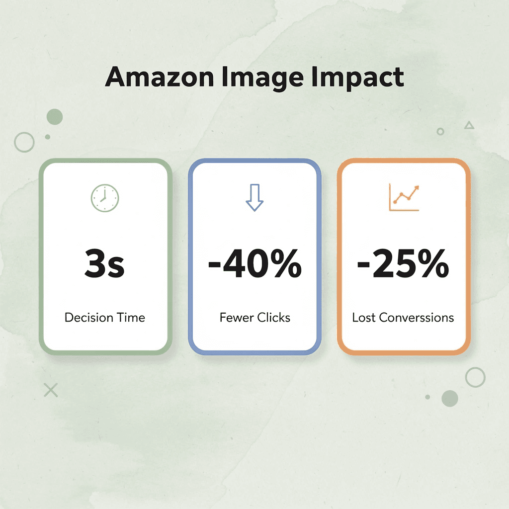 Stats infographic showing the impact of poor product images on Amazon performance