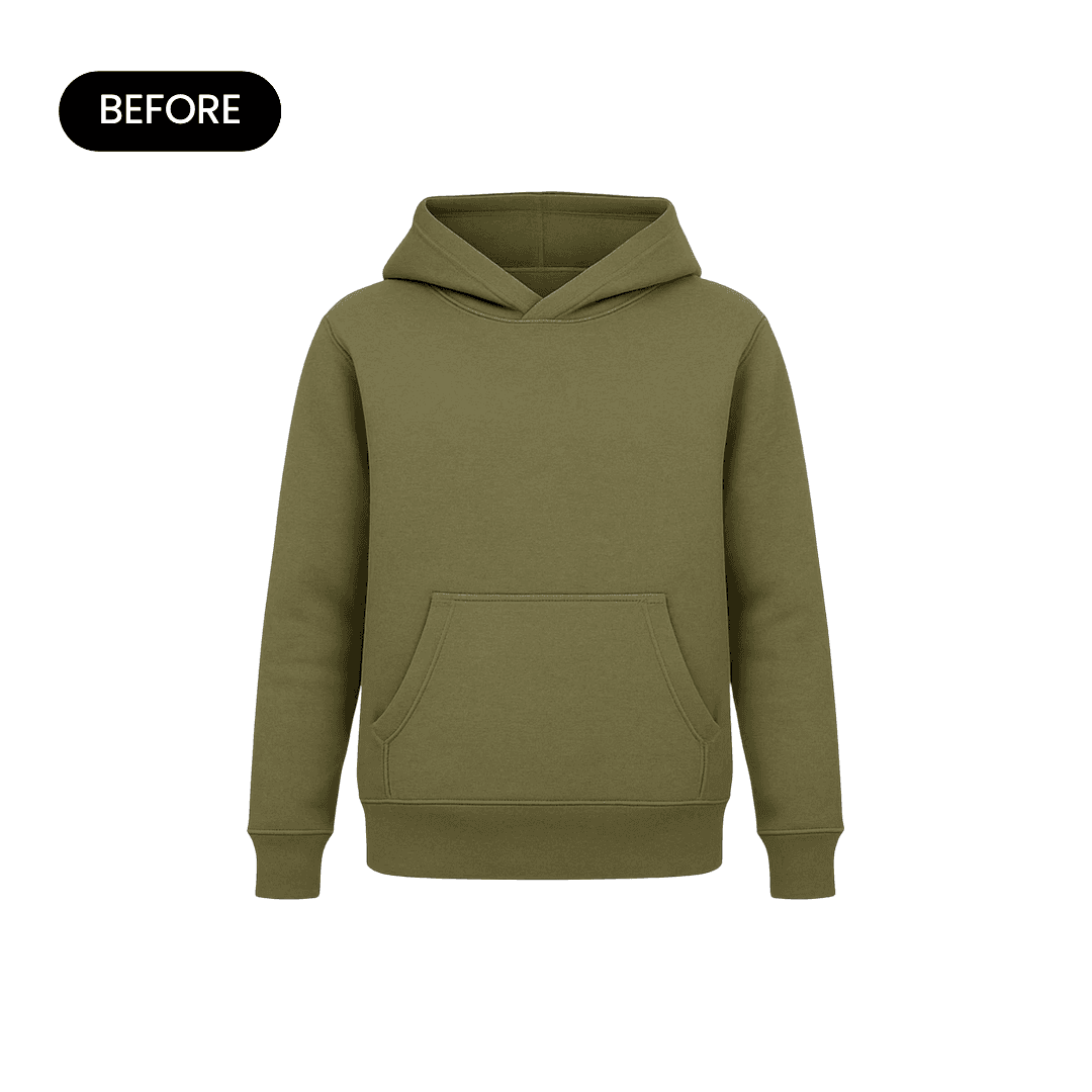 green hoodie with a hoodie on a white background