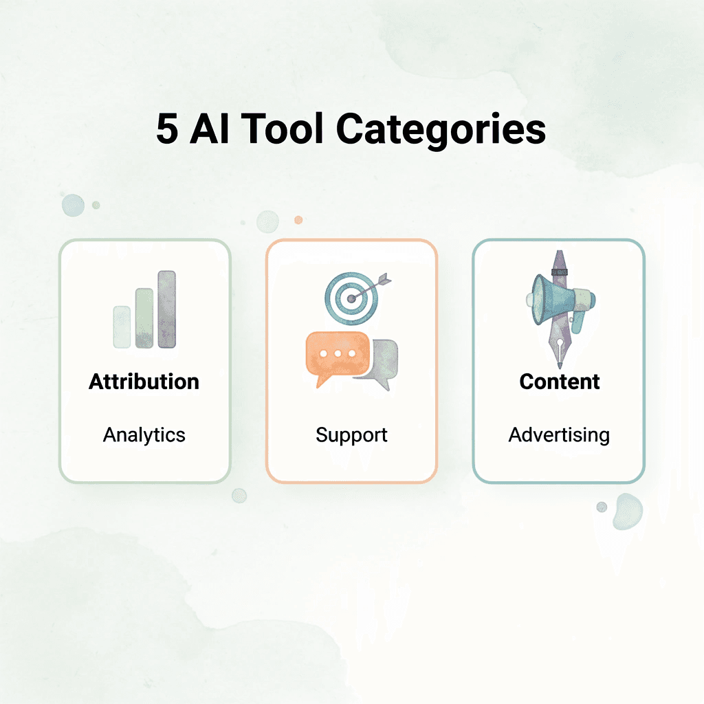 Infographic showing the 5 core AI tool categories for ecommerce