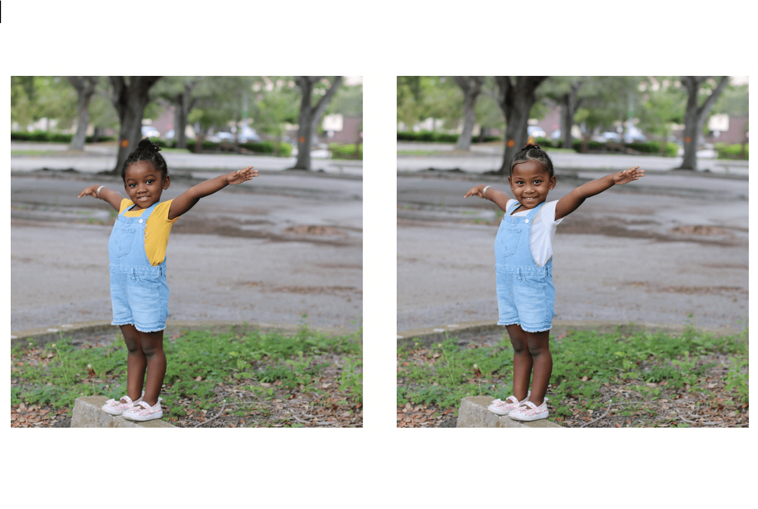 toddler girl smiling white vs black top
