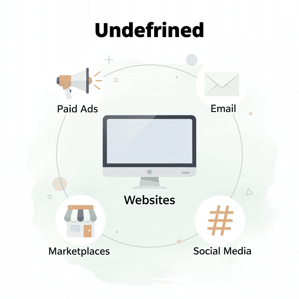 Hub and spoke diagram showing Caspa AI connecting to five ecommerce content channels