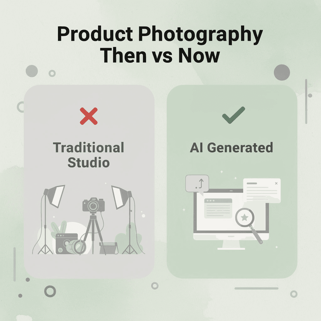 Before and after comparison of traditional versus AI product photography
