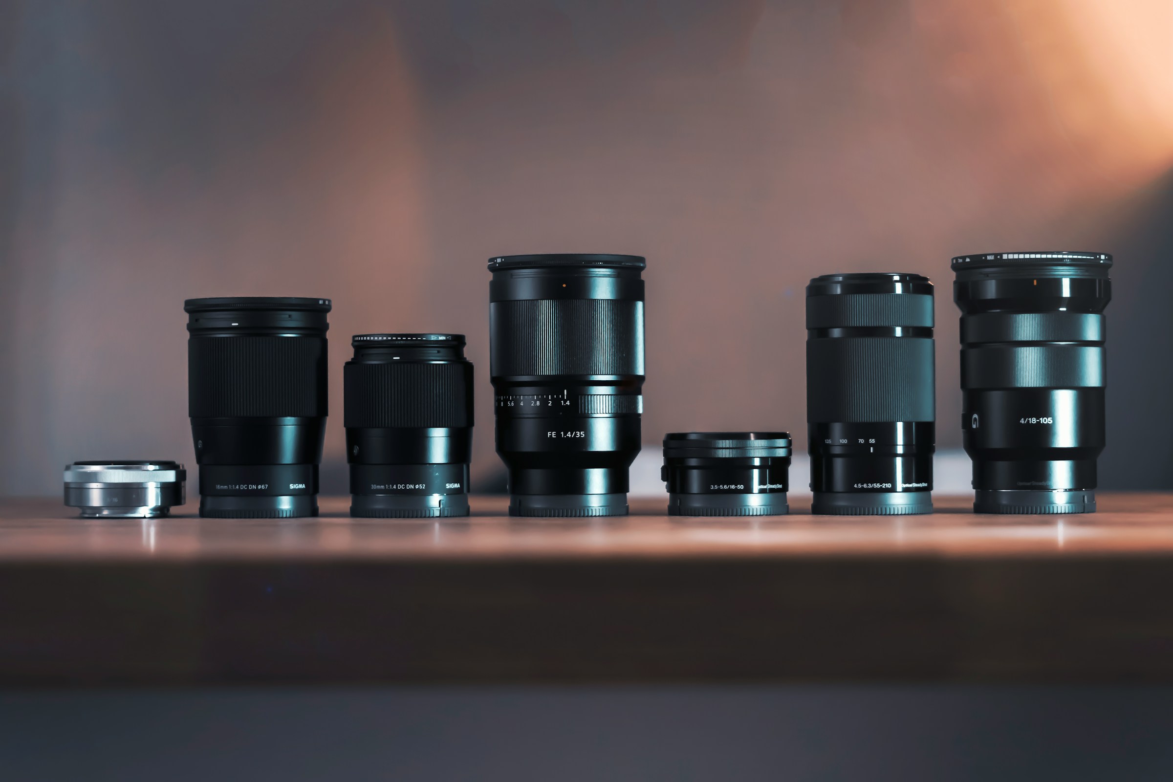 different lens on table - Best Lens for Food Photography