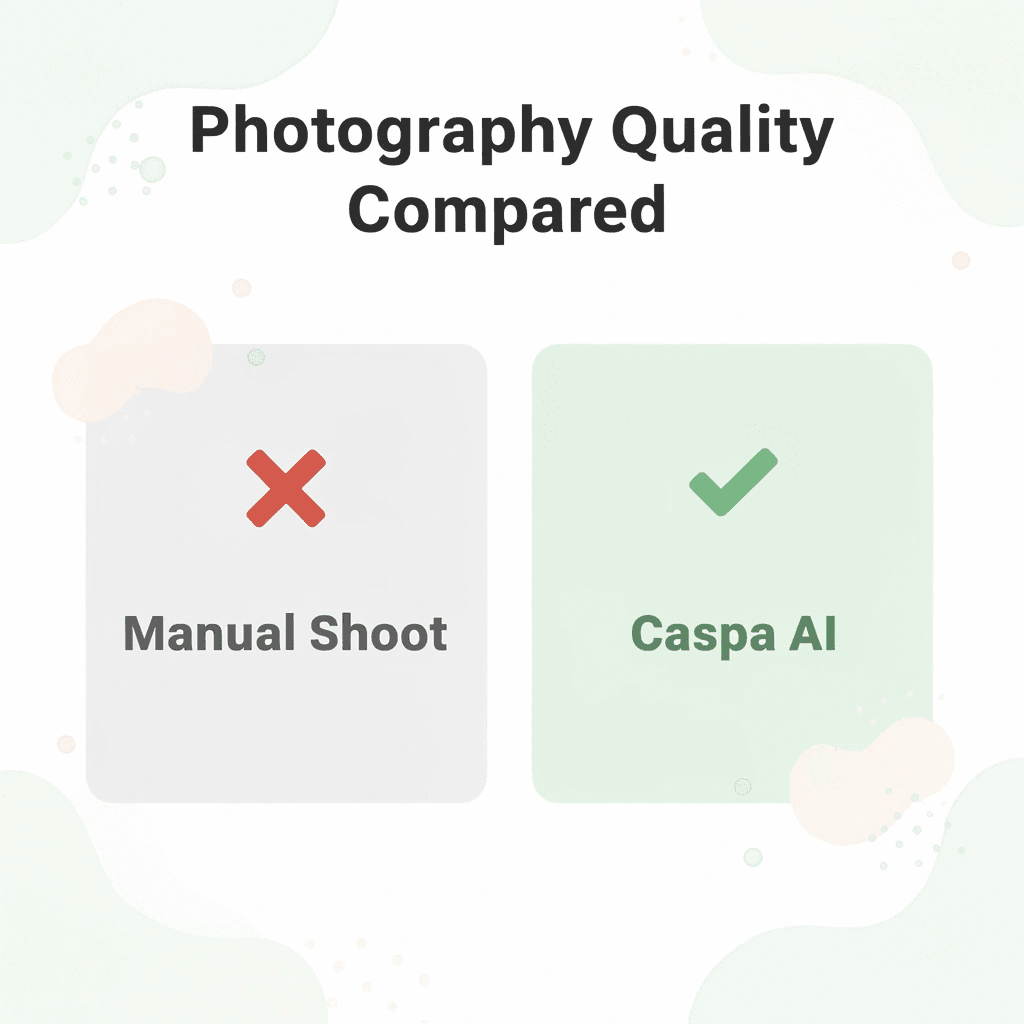 Before and after comparison of manual photography versus Caspa AI output