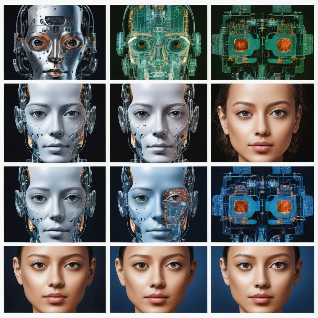close ups of robot and human