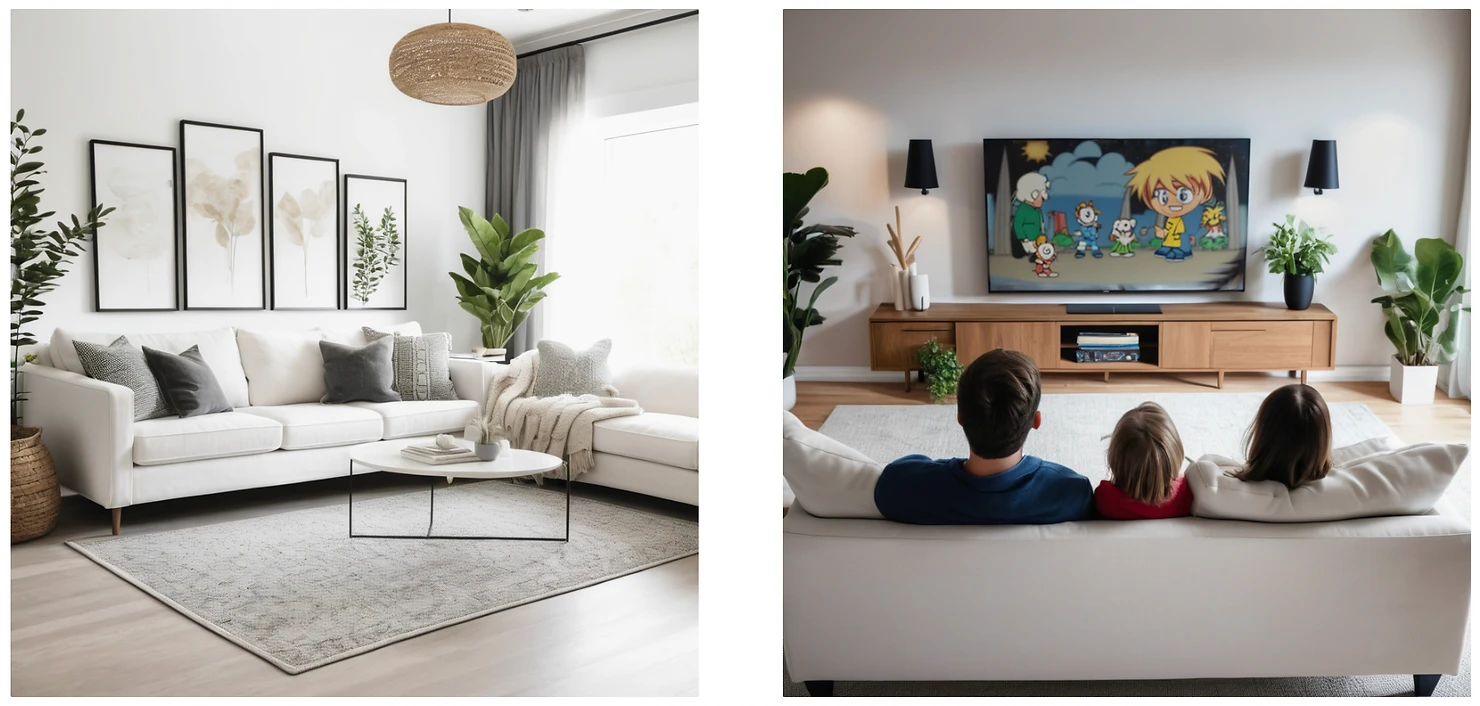 eCommerce lifestyle images of a white sofa (product) from different angles