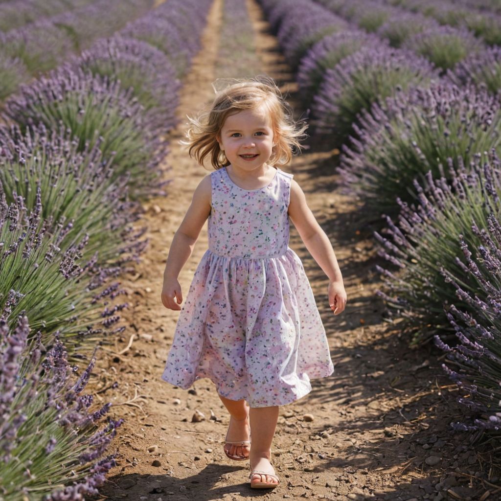 4 year old kid running through lavendar field