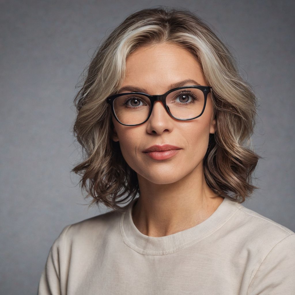 40 year old woman wearing glasses